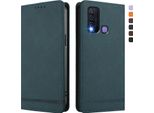 Custodia Per Vivo Y30 4G, Custodia Retro In Finto Cuoio Flip Con Supporto E Slot Per Carte Verde
