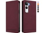 Custodia Per Vivo Y400, Custodia Retro In Finto Cuoio Con Supporto E Slot Per Carte Di Credito Rosso