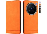 Custodia Per Vivo X200 Pro, Custodia Retro In Finto Cuoio Con Supporto E Slot Per Carte Di Credito Arancione