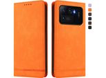 Custodia Per Xiaomi Mi 11 Ultra, Custodia Retro In Finto Cuoio Flip Con Supporto E Slot Per Schede Arancione