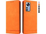 Custodia Per Xiaomi 12 Pro / 12S Pro, Retro Custodia Flip In Finto Cuoio Con Supporto E Slot Per Schede Arancione