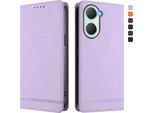 Custodia Per Vivo Y03, Custodia Retro In Finto Cuoio Flip Con Supporto E Slot Per Carte Di Credito Viola