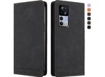 Custodia Per Xiaomi 12T / Xiaomi 12T Pro, Retro Custodia Flip In Finto Cuoio Con Supporto E Slot Per Schede Nero