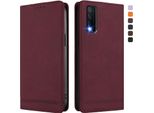 Custodia Per Vivo Y20, Custodia Retro In Finto Cuoio Con Supporto E Slot Per Carte Rosso