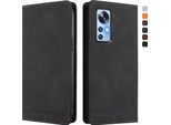 Custodia Per Xiaomi 12 /Xiaomi 12X /Xiaomi 12S, Retro Custodia Flip In Finto Cuoio Con Supporto E Slot Per Schede Nero