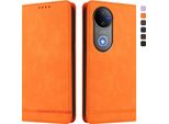 Custodia Per Vivo V50 5G, Custodia Retro In Finto Cuoio Flip Con Supporto E Slot Per Carte Orange