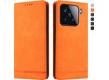 Custodia Per Xiaomi 15, Custodia Retro In Finto Cuoio Con Supporto E Slot Per Schede Arancione