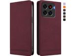 Custodia Per Zte Blade A56, Custodia Retro In Finto Cuoio Con Supporto E Slot Per Carte Di Credito Rosso