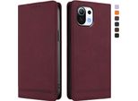 Custodia Per Xiaomi Mi 11 Lite, Retro Custodia In Finto Cuoio Flip Con Supporto E Slot Per Carte Rosso