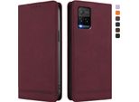 Custodia Per Vivo Y33S 4G, Retro Custodia In Finto Cuoio Flip Con Supporto E Slot Per Carte Rosso