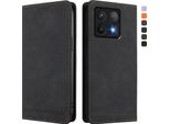 Custodia Per Xiaomi 14T Pro, Retro Custodia In Finto Cuoio Flip Con Supporto E Slot Per Carte Nero