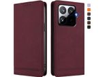 Custodia Per Xiaomi 15T Pro, Retro Custodia In Finto Cuoio Flip Con Supporto E Slot Per Carte Rosso