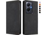 Custodia Per Vivo Y78 Plus, Custodia Retro In Finto Cuoio Flip Con Supporto E Slot Per Carte Nero