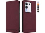 Custodia Per Vivo Y29 4G, Custodia Retro In Finto Cuoio Con Supporto E Slot Per Carte Di Credito Rosso
