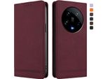 Custodia Per Xiaomi 14 Ultra, Custodia Retro In Finto Cuoio Con Supporto E Slot Per Carte Di Credito Rosso