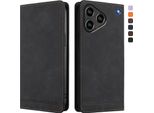 Custodia Per Zte Blade A76 4G, Retro Custodia In Finto Cuoio Flip Con Supporto E Slot Per Schede Nero