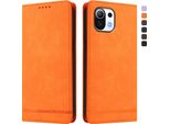 Custodia Per Xiaomi Mi 11 Lite, Custodia Retro In Finto Cuoio Flip Con Supporto E Slot Per Schede Arancione