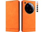 Custodia Per Xiaomi 15 Ultra, Custodia Retro In Finto Cuoio Con Supporto E Slot Per Schede Arancione