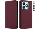 Custodia Per Zte Blade A75 4G, Custodia Retro In Finto Cuoio Con Supporto E Slot Per Carte Rosso