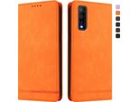 Custodia Per Vivo Y70S, Custodia Retro In Finto Cuoio Flip Con Supporto E Slot Per Carte Orange