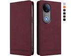 Custodia Per Vivo V50 5G, Custodia Retro In Finto Cuoio Con Supporto E Slot Per Carte Di Credito Rosso
