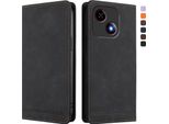 Custodia Per Zte Blade A35E, Retro Custodia In Finto Cuoio Flip Con Supporto E Slot Per Schede Nero
