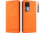 Custodia Per Xiaomi 12T / Xiaomi 12T Pro, Retro Custodia In Finto Cuoio Flip Con Supporto E Slot Per Schede Arancione