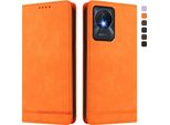Custodia Per Vivo Y02A, Custodia Retro In Finto Cuoio Flip Con Supporto E Slot Per Carte Orange