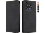 Custodia Per Zte Blade V70 Vita/Blade V70 Design, Retro Custodia Flip In Finto Cuoio Con Supporto E Slot Per Schede Nero