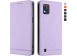 Custodia Per Zte Blade A52 Lite, Retro Custodia In Finto Cuoio Flip Con Supporto E Slot Per Carte Purple