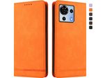 Custodia Per Zte Blade V50 Vita, Custodia Retro In Finto Cuoio Flip Con Supporto E Slot Per Schede Arancione