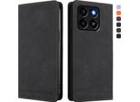 Custodia Per Zte Blade A35 / A55, Retro Custodia Flip In Finto Cuoio Con Supporto E Slot Per Carte Nero