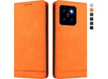 Custodia Per Xiaomi 14 Pro, Custodia Retro In Finto Cuoio Con Supporto E Slot Per Schede Arancione