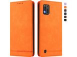 Custodia Per Zte Blade A52 Lite, Custodia Retro In Finto Cuoio Flip Con Supporto E Slot Per Schede Arancione