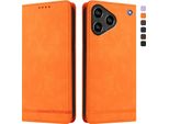 Custodia Per Zte Blade A76 4G, Custodia Retro In Finto Cuoio Con Supporto E Slot Per Schede Arancione