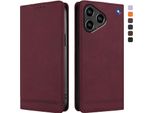 Custodia Per Zte Blade A76 4G, Custodia Retro In Finto Cuoio Con Supporto E Slot Per Carte Rosso