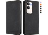Custodia Per Vivo Y50 5G, Custodia Retro In Finto Cuoio Con Supporto E Slot Per Carte Di Credito Nero
