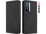 Custodia Per Vivo Y76 5G, Custodia Retro In Finto Cuoio Con Supporto E Slot Per Carte Di Credito Nero