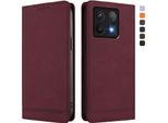 Custodia Per Xiaomi 14T Pro, Retro Custodia In Finto Cuoio Flip Con Supporto E Slot Per Carte Rosso