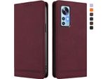 Custodia Per Xiaomi 12 /Xiaomi 12X /Xiaomi 12S, Retro Custodia Flip In Finto Cuoio Con Supporto E Slot Per Schede Rosso