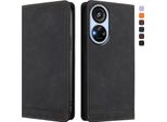 Custodia Per Zte Blade V40S, Custodia Retro In Finto Cuoio Flip Con Supporto E Slot Per Schede Nero