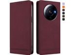 Custodia Per Xiaomi 12S Ultra, Retro Custodia In Finto Cuoio Flip Con Supporto E Slot Per Carte Rosso