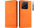 Custodia Per Xiaomi 13T / Xiaomi 13T Pro, Retro Custodia In Finto Cuoio Flip Con Supporto E Slot Per Schede Arancione