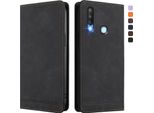 Custodia Per Vivo Y17, Custodia Retro In Finto Cuoio Flip Con Supporto E Slot Per Carte Nero