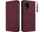 Custodia Per Xiaomi Mi 10 Lite, Retro Custodia In Finto Cuoio Flip Con Supporto E Slot Per Carte Rosso