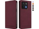 Custodia Per Xiaomi 14T, Retro Custodia In Finto Cuoio Flip Con Supporto E Slot Per Carte Rosso