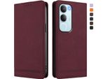 Custodia Per Vivo Y19S, Custodia Retro In Finto Cuoio Flip Con Supporto E Slot Per Carte Rosso