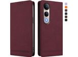 Custodia Per Vivo V50 Lite 5G/4G, Custodia Retro In Finto Cuoio Con Supporto E Slot Per Carte Rosso