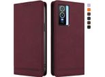 Custodia Per Vivo Y76 5G, Custodia Retro In Finto Cuoio Con Supporto E Slot Per Carte Di Credito Rosso