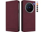 Custodia Per Vivo X200 Pro Mini, Custodia Retro In Finto Cuoio Con Supporto E Slot Per Carte Di Credito Rosso